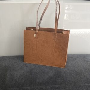 BEIS Tan Crocodile-Patterned Tote Bag